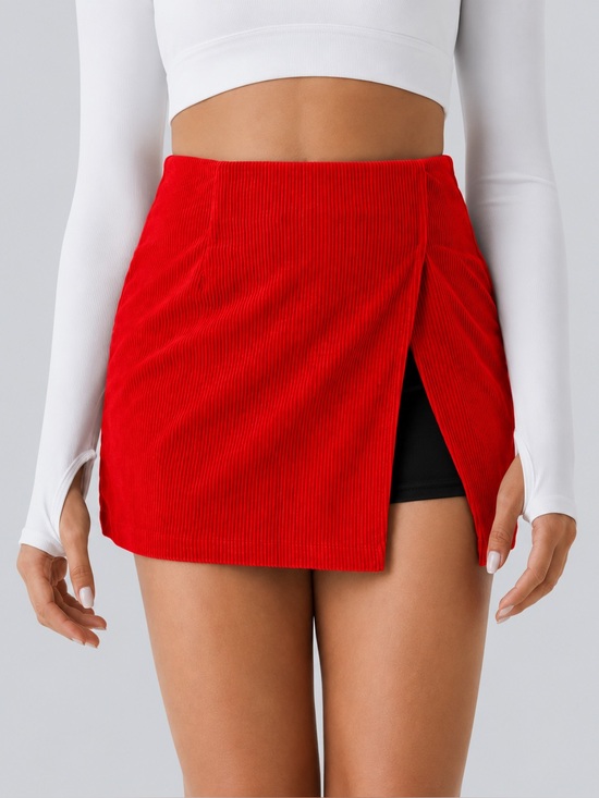 HALARA Dresses & Skirts - High Waisted Back Zipper Split Hem 2-in-1 Corduroy Casual Skort